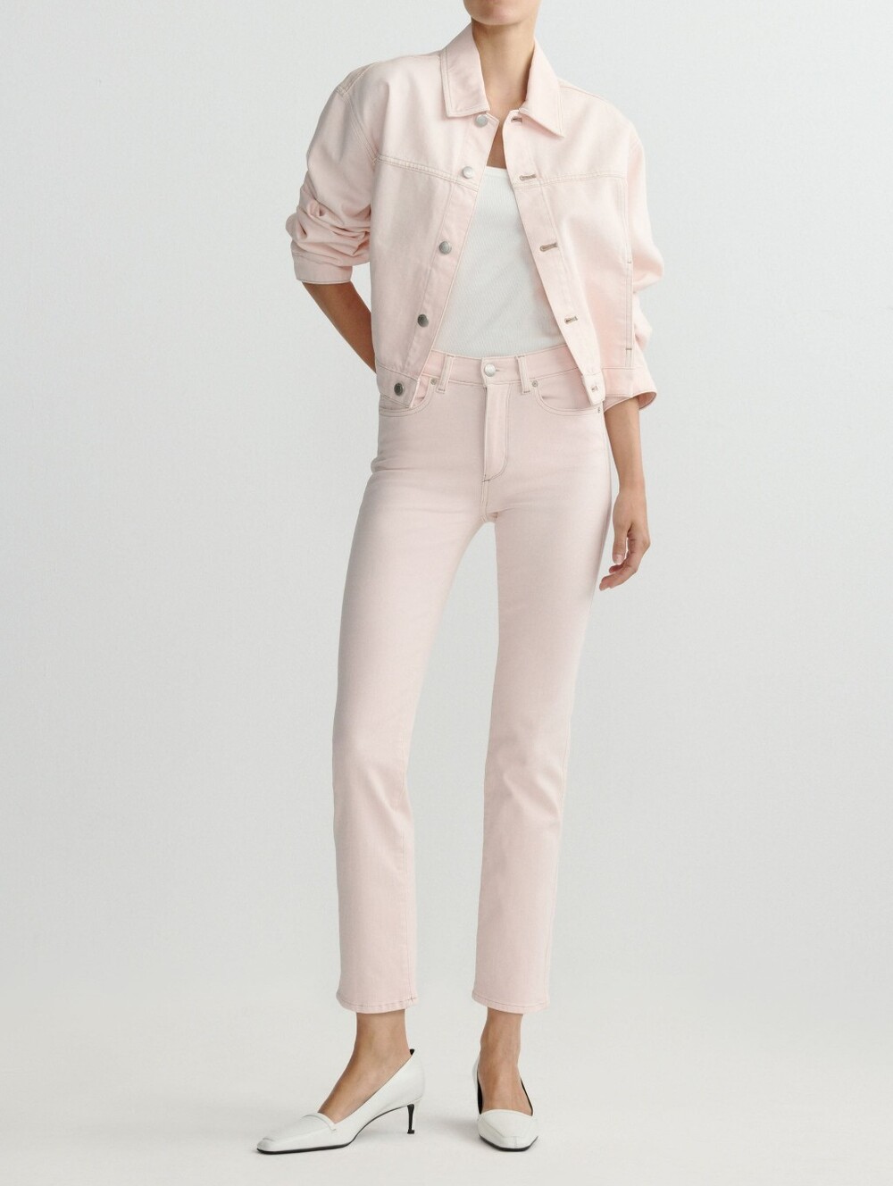 DL1961 Mara Straight Mid Rise Instasculpt Ankle Crop Jeans 25" Pink Ballet